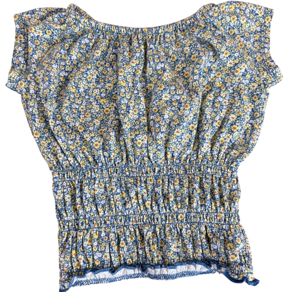 SALE OshKosh Bgosh Girls Floral‎ Top, Smocked Bodice, Blue Yellow, Size 6-6X